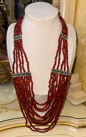 Collana Antica Multifilo in vero corallo rosso