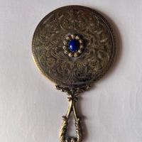 Antico specchio da borsetta in argento