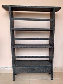 Vecchia piattaia piattera Sarda in legno decorata