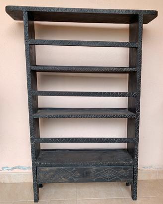 Vecchia piattaia piattera Sarda in legno decorata