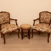 Coppia Poltrone Luigi XV + Pouf Tris Vintage