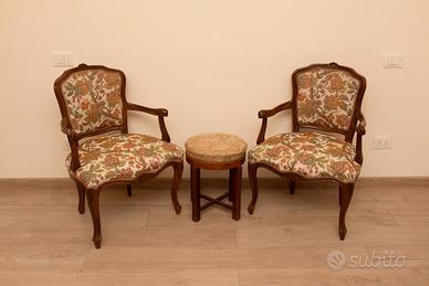 Coppia Poltrone Luigi XV + Pouf Tris Vintage