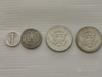 4 monete USA IN ARG. 2 HALF DOLLARO KENNEDI AR