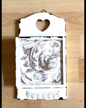 Appendino bianco cuore stile Shabby chic 25,5x 17