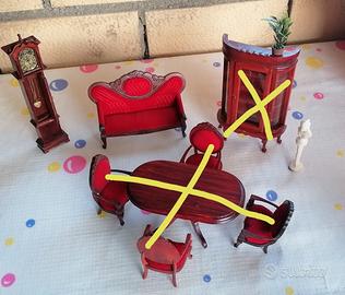 Sala da pranzo mobili legno casa bambole vintage