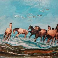 Quadro olio cavalli, Pittore Pietro Dell'Aversana 