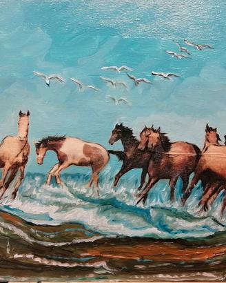 Quadro olio cavalli, Pittore Pietro Dell'Aversana 