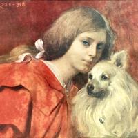 Stampa autentica donna con cane-Giacomo Grosso