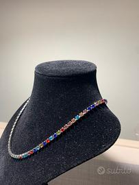 Collana tennis accisio muticolor e argento
