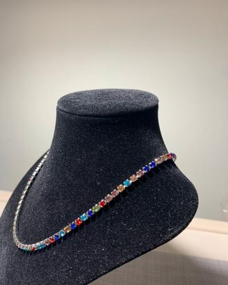 Collana tennis accisio muticolor e argento