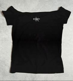 Calvin Klein T-shirt donna nera logo CK XS