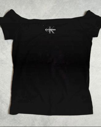 Calvin Klein T-shirt donna nera logo CK XS