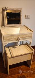 Set Toeletta Shabby Chic con Sgabello Contenitore