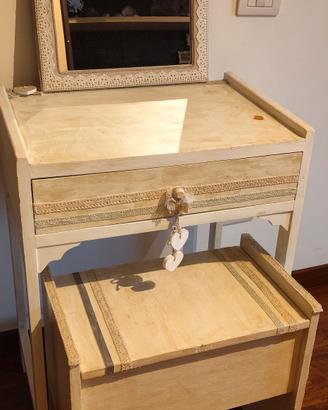 Set Toeletta Shabby Chic con Sgabello Contenitore
