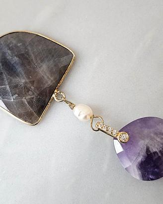 Collana in argento 925, perle, zaffiro, ametista