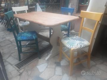 tavolo legno massello + 4 sedie shabby provenzale 
