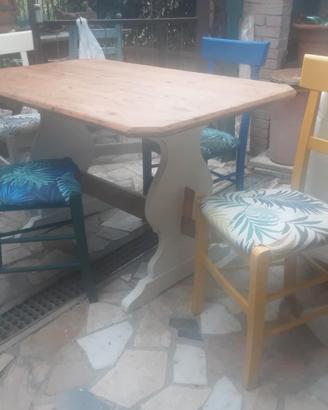 tavolo legno massello + 4 sedie shabby provenzale 