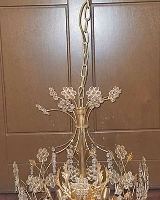 Lampadario in ottone con  Swarovski 