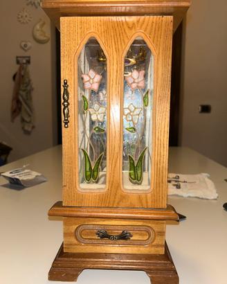 portagioie in legno con vetro decorato