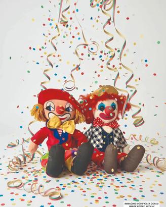 🎊 Coppia Pupazzi Clown Carnevale Colonia Vintage