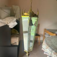 Lampadario vintage in ottone e vetro