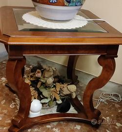 Tavolino quadrato in cristallo e legno pregiato pr