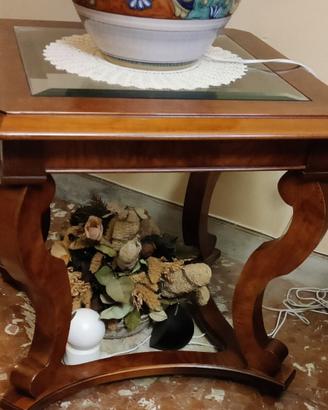 Tavolino quadrato in cristallo e legno pregiato pr