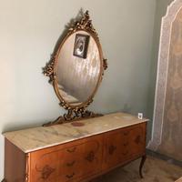 Cassettiera antica marmo legno con specchio