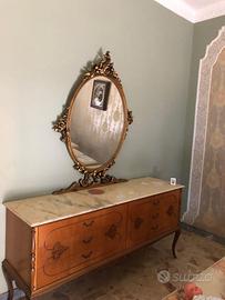 Cassettiera antica marmo legno con specchio