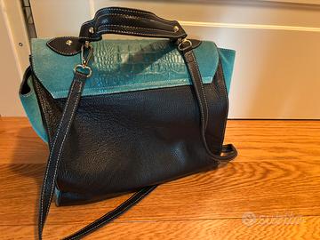 Borsa bauletto in pelle nera e verde