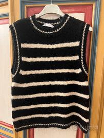Gilet in maglia nero a righe bianche Zara