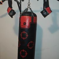 sacco boxe domyos + guanti + barra trazioni 
