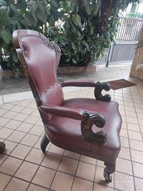 poltrona in legno e pelle
