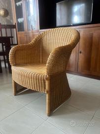 Poltrona Vintage, Vimini naturale, anni 80