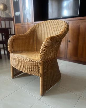 Poltrona Vintage, Vimini naturale, anni 80