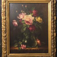 Dipinto olio su tavola “Vasi con rose “