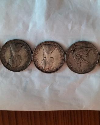 N.5 monete 500 Lire d'argento