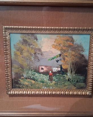 Quadro olio su tela contadina nel bosco