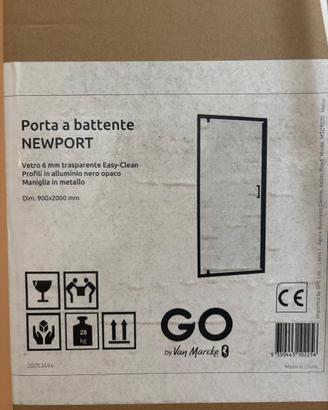 Porta  battente per doccia 90x200 profilo nero