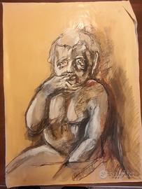 dipinto ad olio e carboncino su carta da spolvero