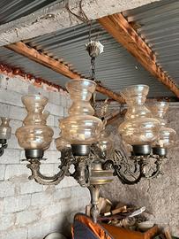 : Magnifico Lampadario Antico ottone e vetro