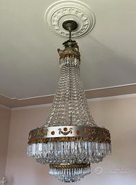 Lampadario chandelier vintage in cristallo/bronzo