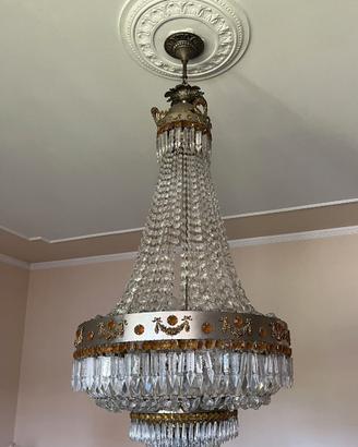 Lampadario chandelier vintage in cristallo/bronzo