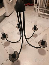 lampadario nuovo ferro battuto a 5 bracci con
