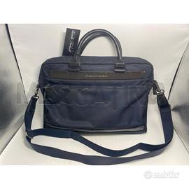 BORSA PORTA PC PIQUADRO IN TESSUTO E PELLE BLU