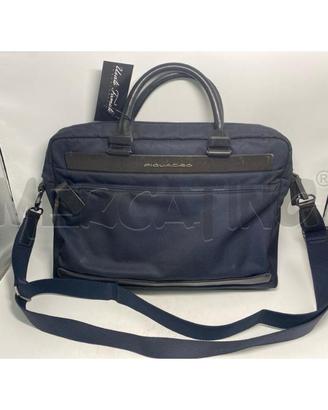 BORSA PORTA PC PIQUADRO IN TESSUTO E PELLE BLU