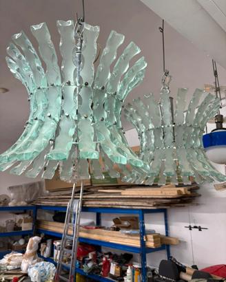 Coppia Di Lampadari in Cristallo Murano