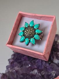 Anello vintage fiore di turchese 