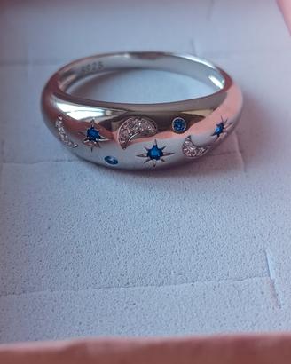 Anello in argento misura 56 stelle e luna