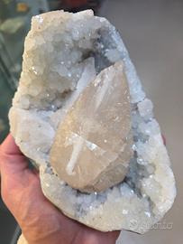 minerale da collezione Calcite su quarzo - India